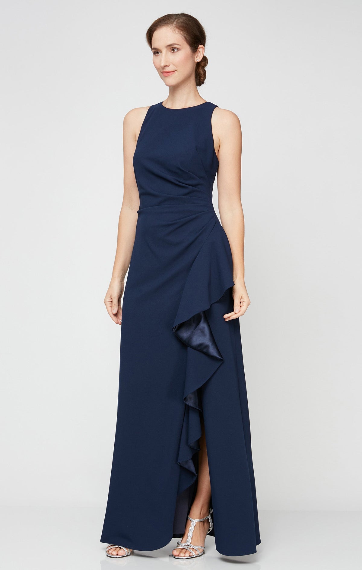 Regular - Stretch Crepe Dress with Cascade Ruffle Skirt