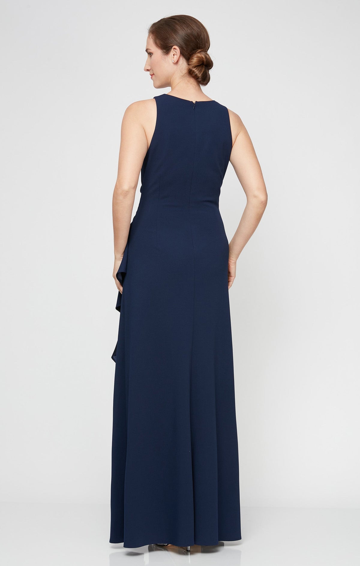 Regular - Stretch Crepe Dress with Cascade Ruffle Skirt