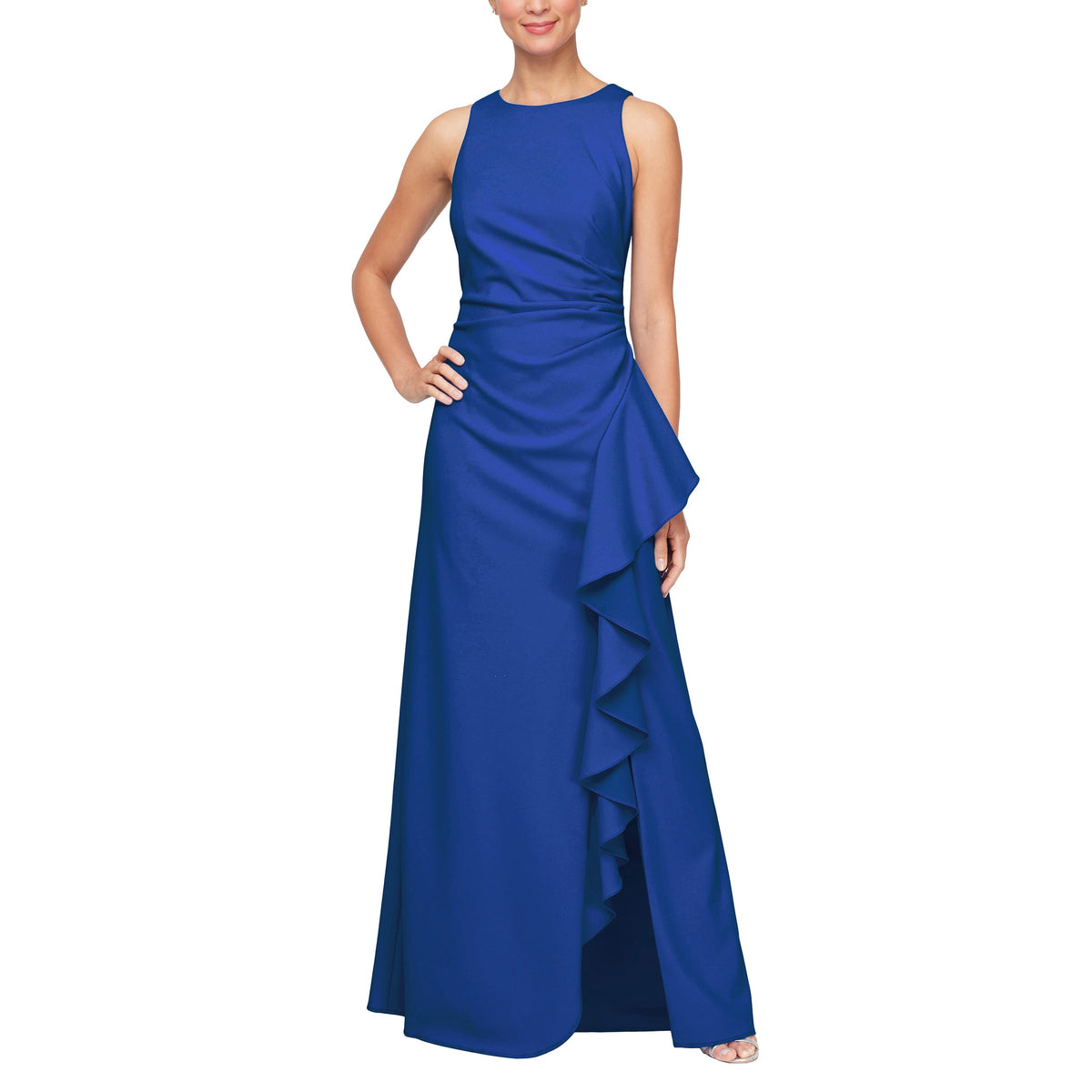 Regular - Stretch Crepe Dress with Cascade Ruffle Skirt