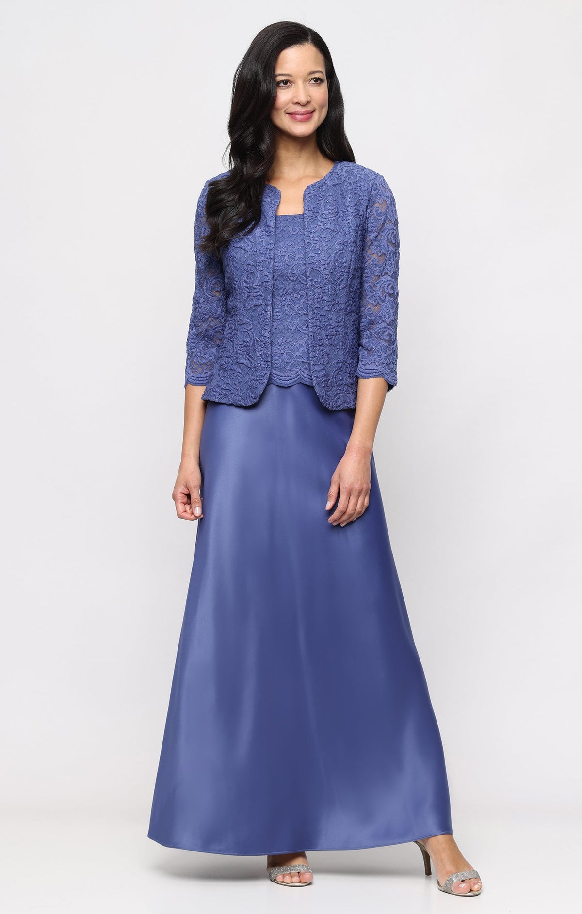 Bethany Glitter & Lace Scoop-Neck Jacket Dress