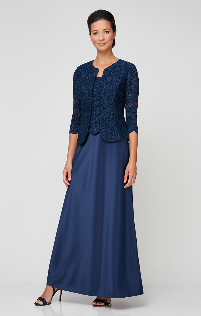 Bethany Glitter & Lace Scoop-Neck Jacket Dress