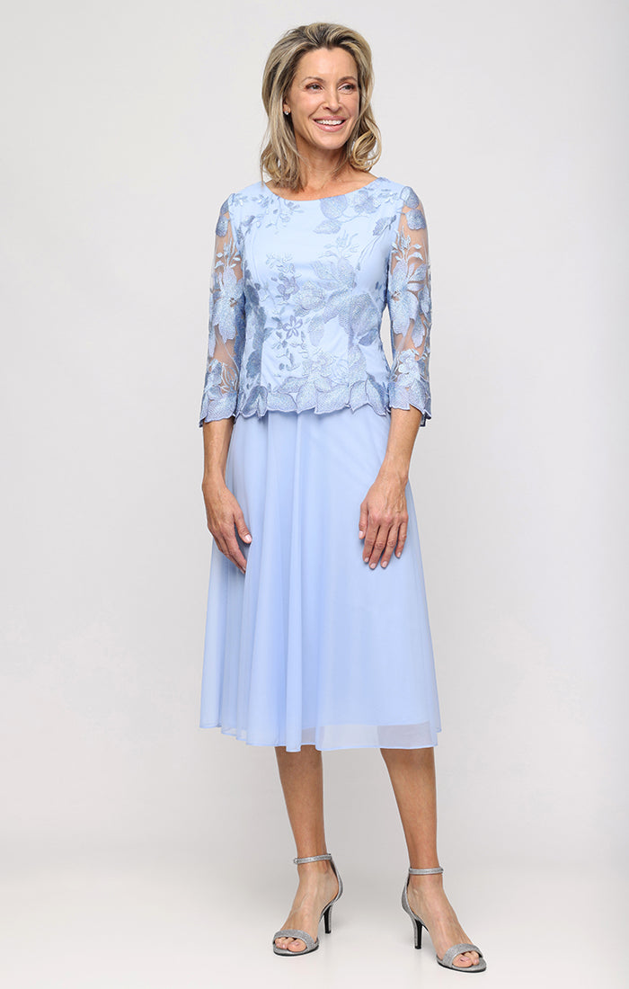 Embroidered Tulle & Chiffon Cocktail Dress