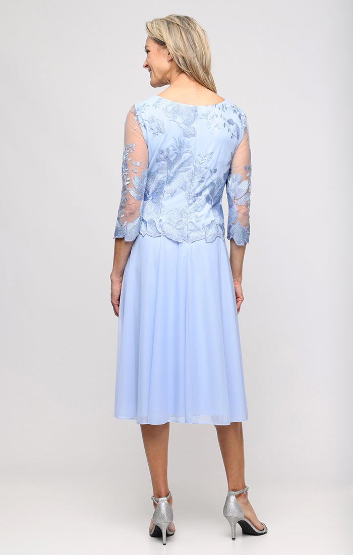 Embroidered Tulle & Chiffon Cocktail Dress