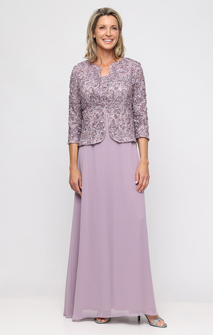 Soutache & Lace Empire-Waist Gown