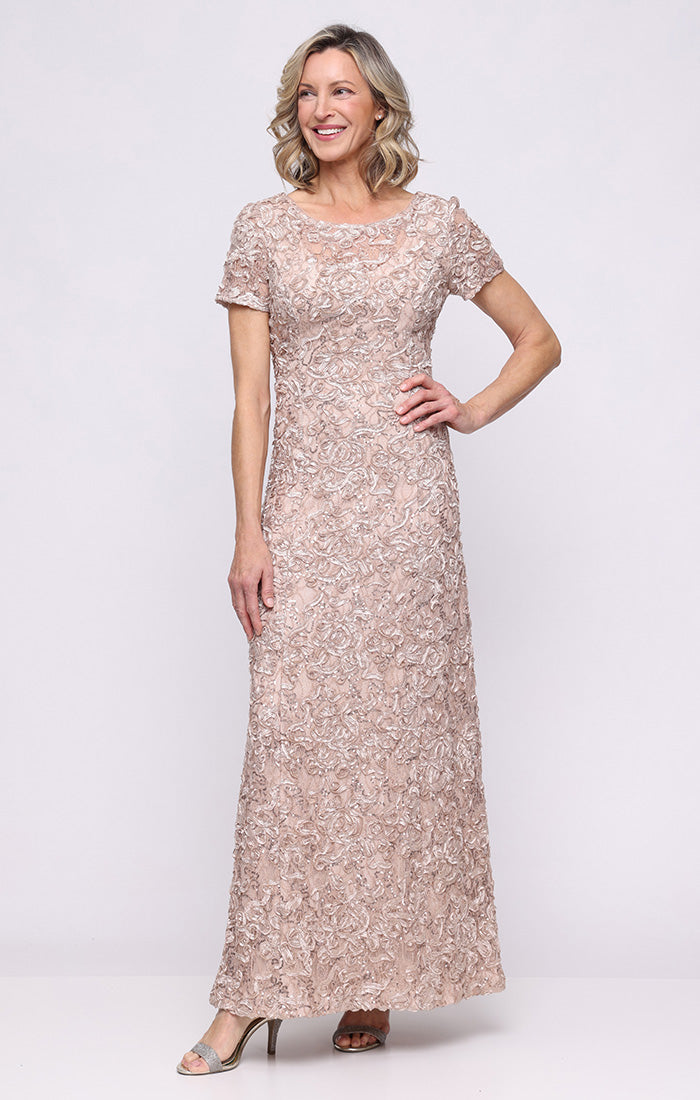 Tiffany Soutache Sequin Lace Illusion-Neckline A-Line Gown