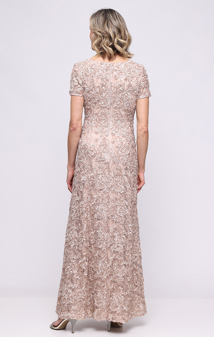 Tiffany Soutache Sequin Lace Illusion-Neckline A-Line Gown