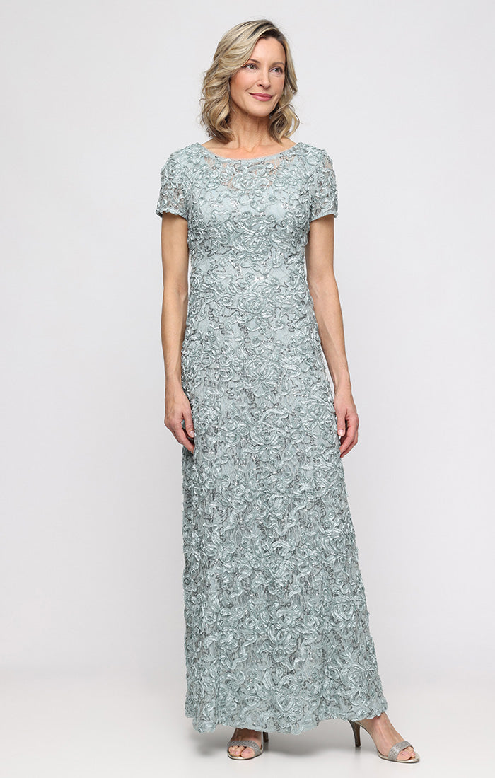 Tiffany Soutache Sequin Lace Illusion-Neckline A-Line Gown