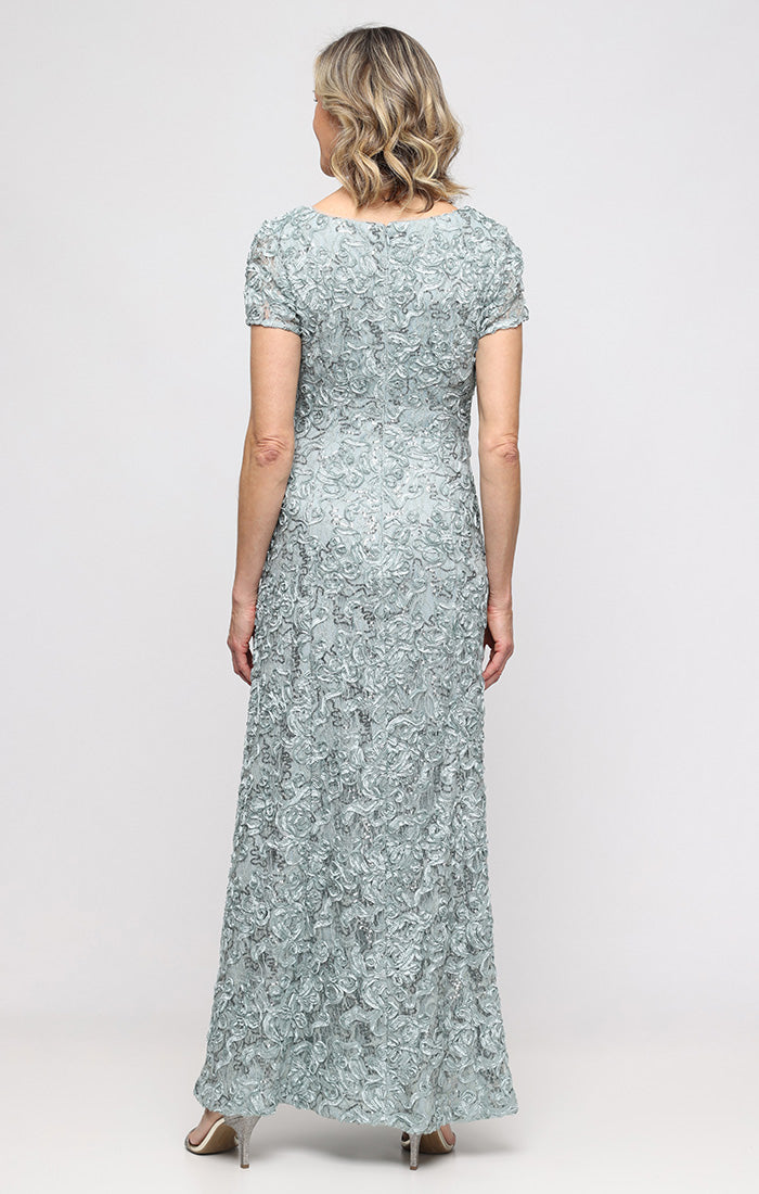 Tiffany Soutache Sequin Lace Illusion-Neckline A-Line Gown
