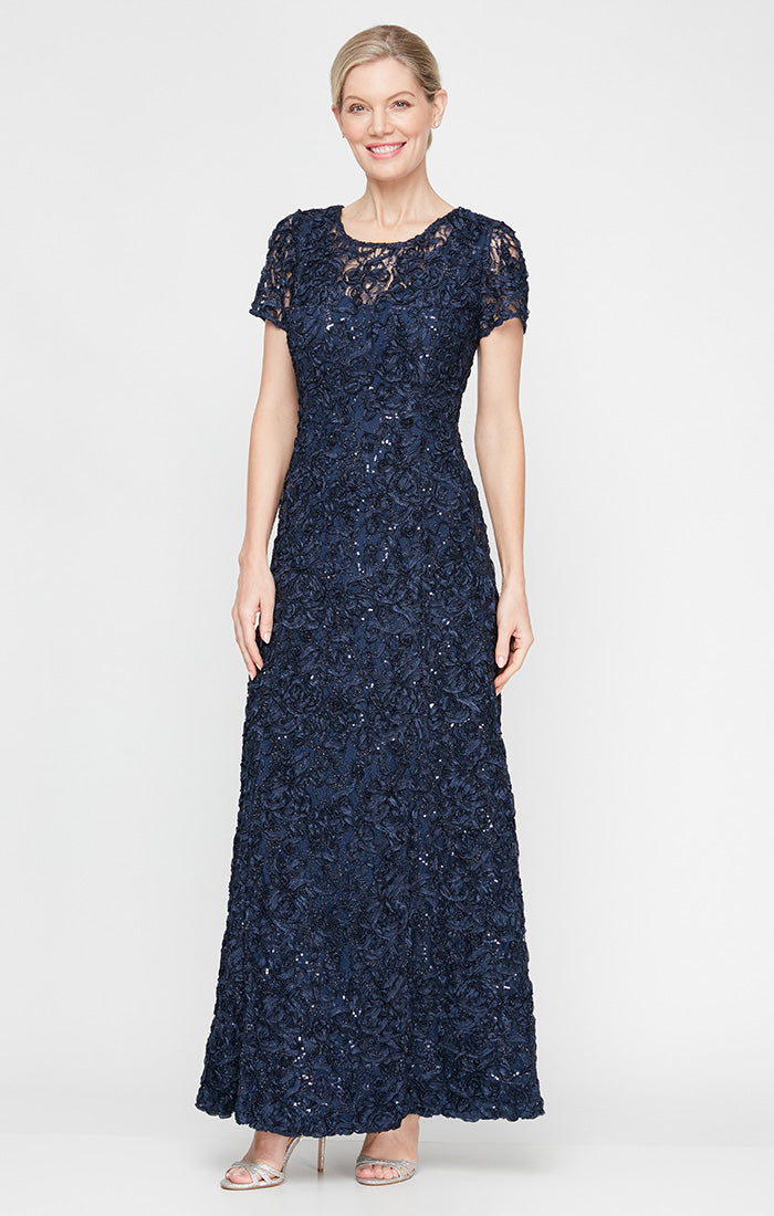 Tiffany Soutache Sequin Lace Illusion-Neckline A-Line Gown