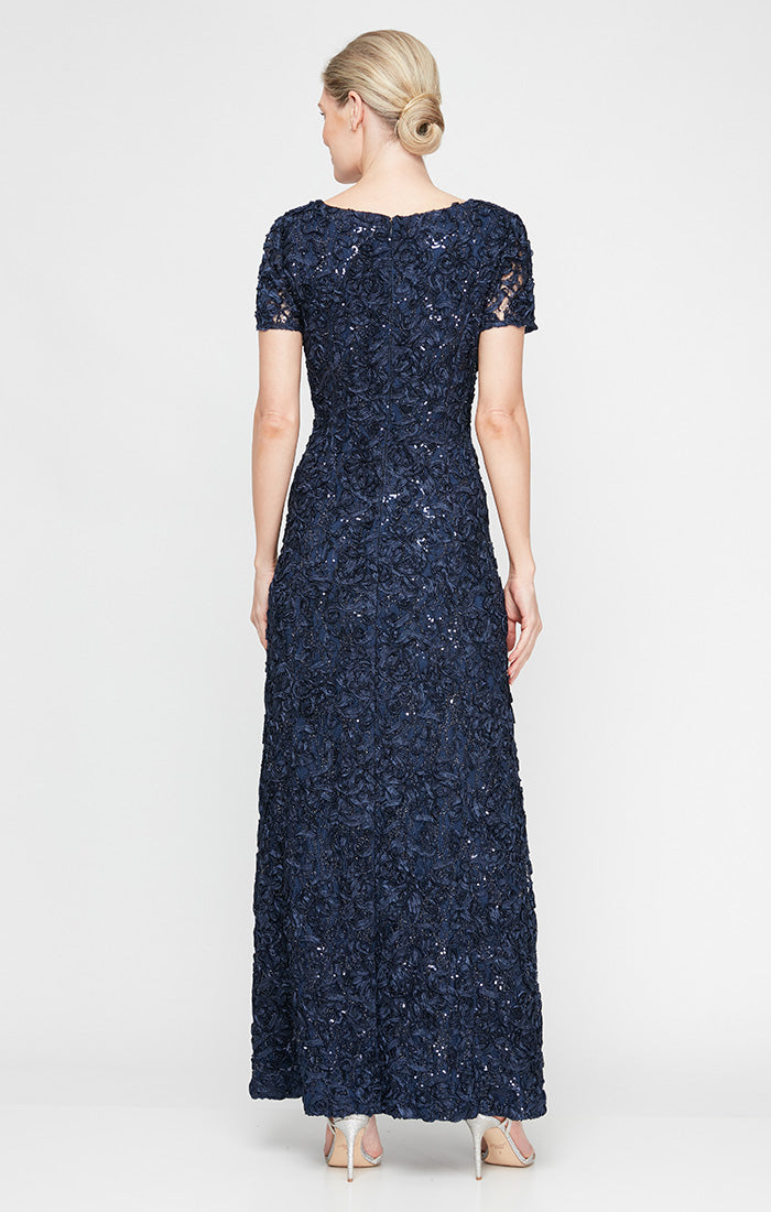 Tiffany Soutache Sequin Lace Illusion-Neckline A-Line Gown