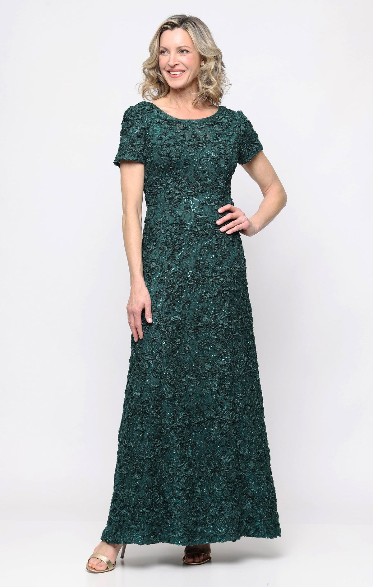 Tiffany Soutache Sequin Lace Illusion-Neckline A-Line Gown