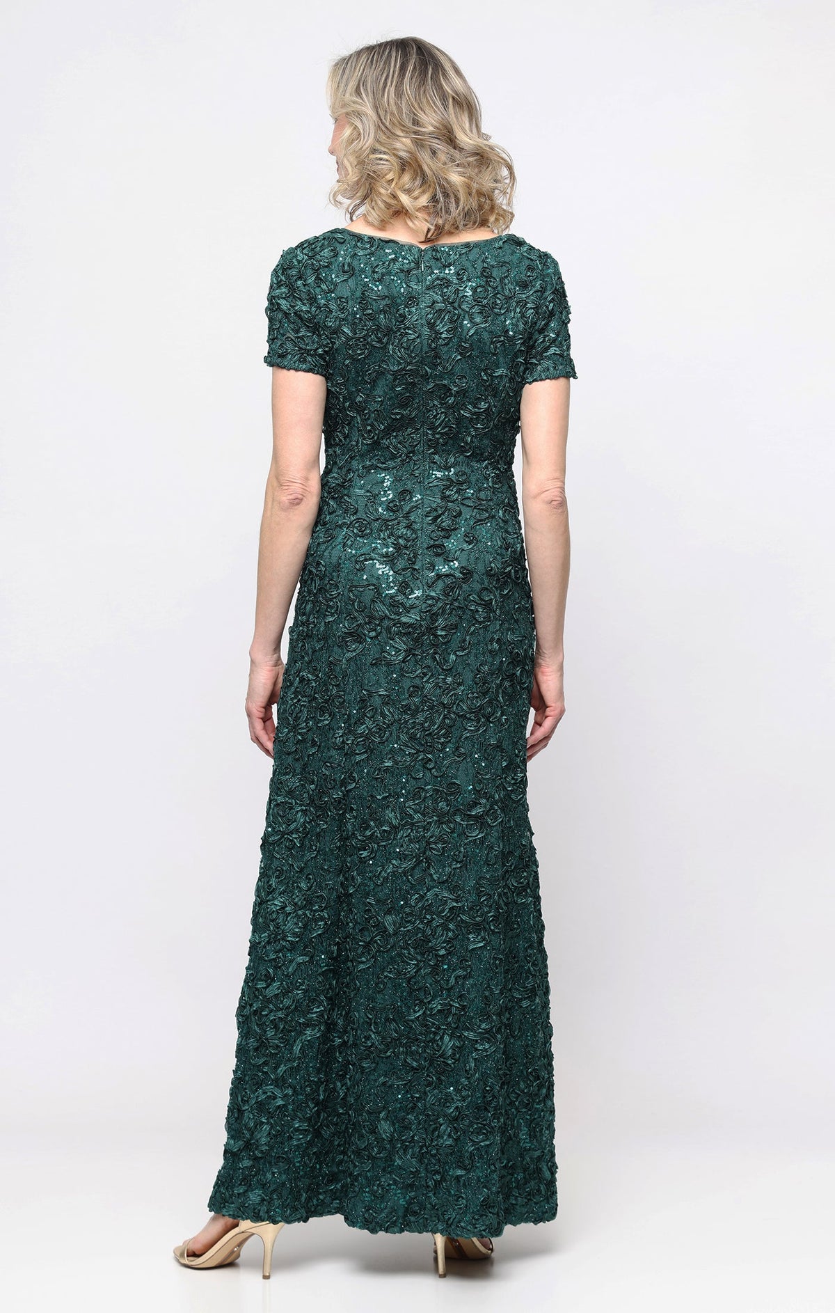 Tiffany Soutache Sequin Lace Illusion-Neckline A-Line Gown