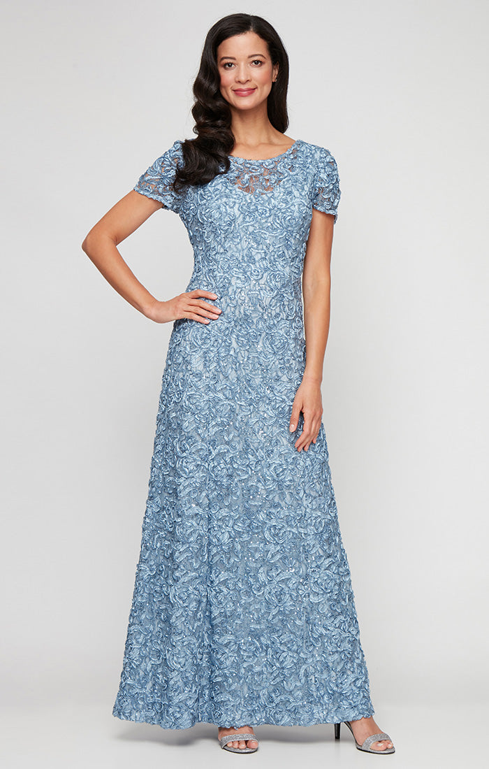 Tiffany Soutache Sequin Lace Illusion-Neckline A-Line Gown