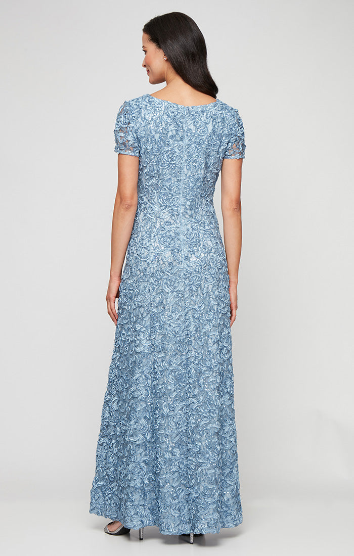 Tiffany Soutache Sequin Lace Illusion-Neckline A-Line Gown