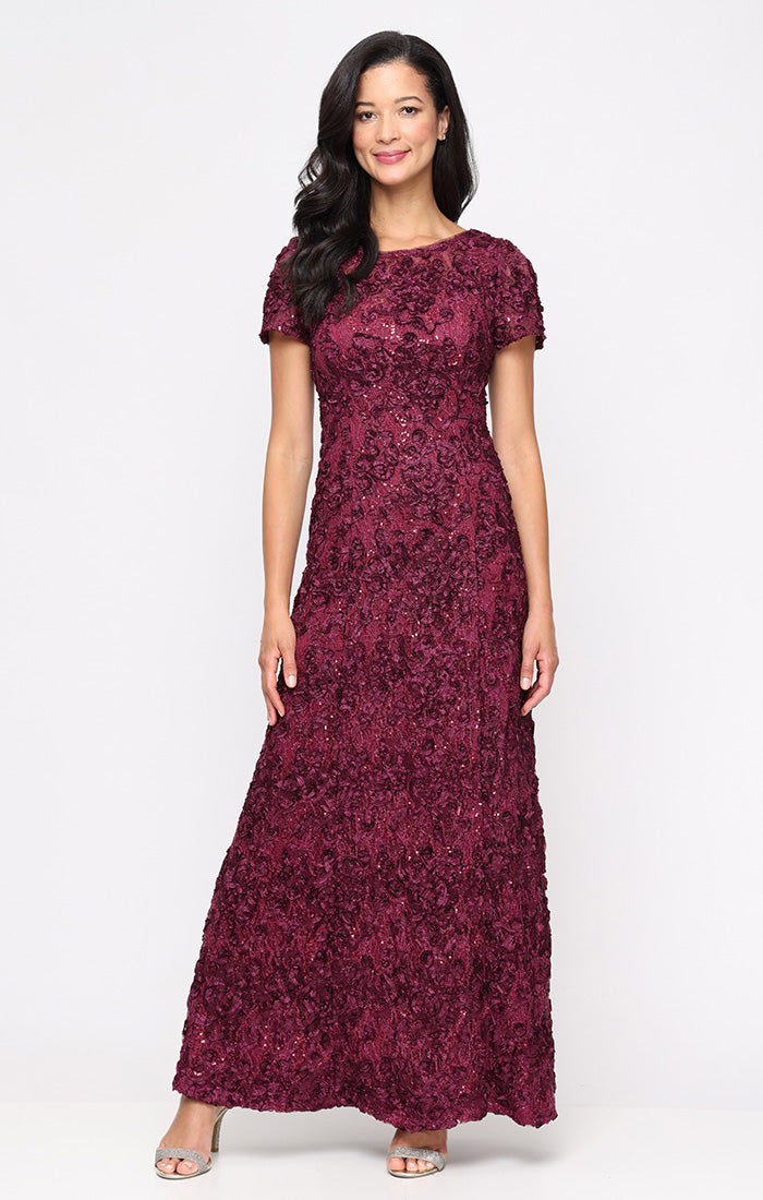 Tiffany Soutache Sequin Lace Illusion-Neckline A-Line Gown