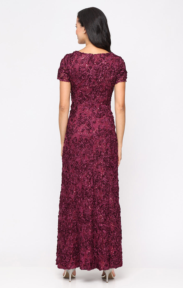 Tiffany Soutache Sequin Lace Illusion-Neckline A-Line Gown