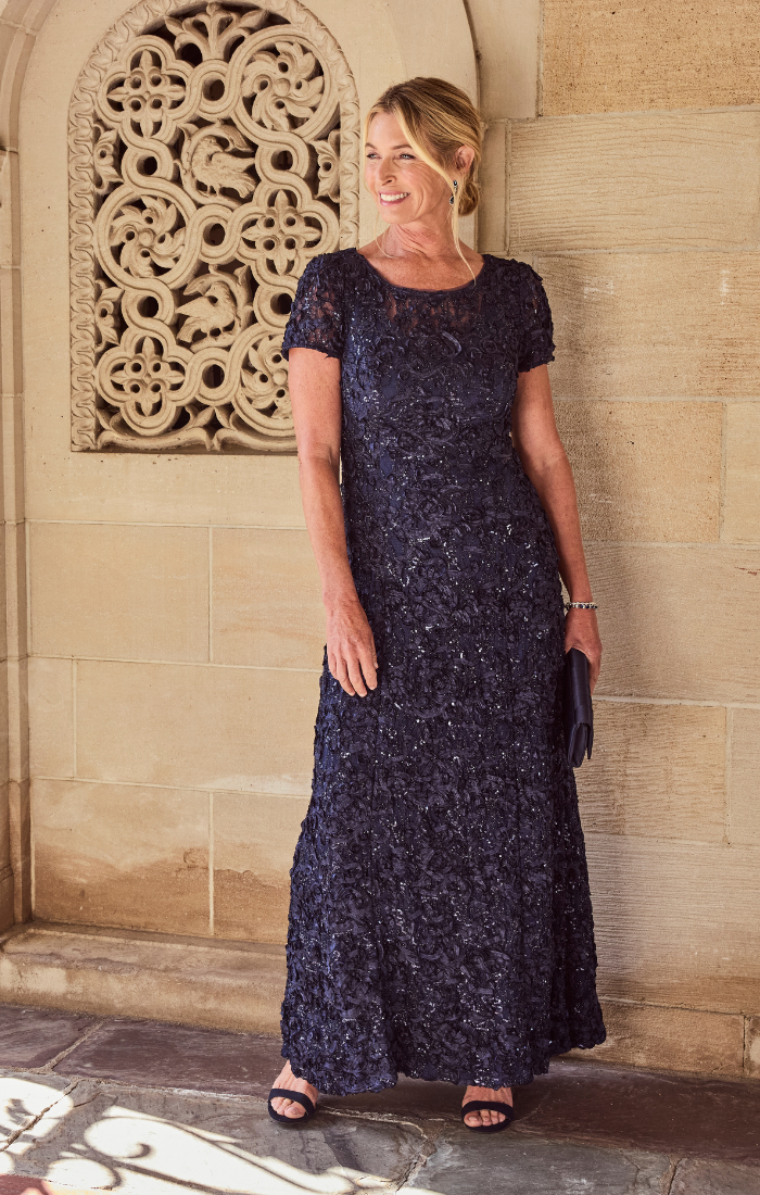 Tiffany Soutache Sequin Lace Illusion-Neckline A-Line Gown