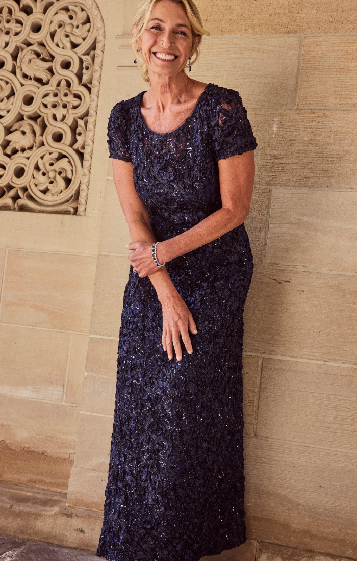 Tiffany Soutache Sequin Lace Illusion-Neckline A-Line Gown