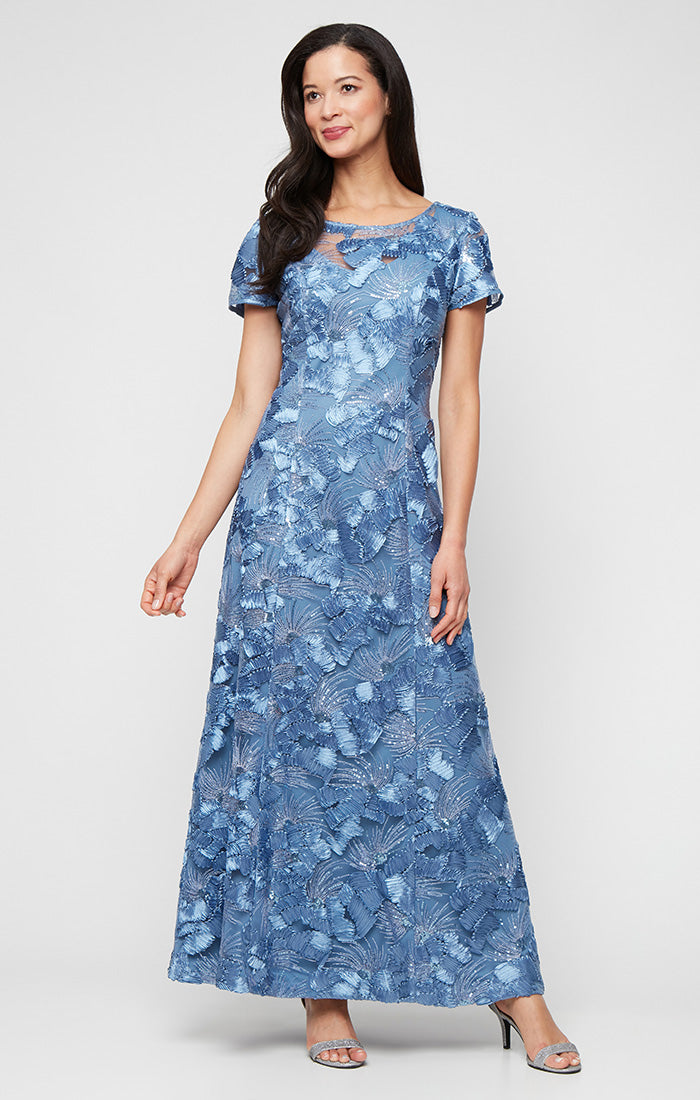 Soutache Illusion-Neckline A-Line Gown