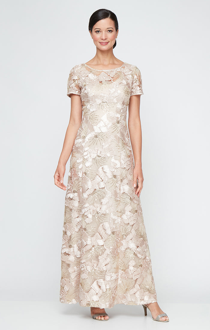 Soutache Illusion-Neckline A-Line Gown