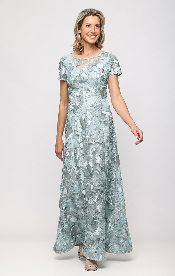 Soutache Illusion-Neckline A-Line Gown