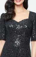 *Long Corded Lace Dress with Sweetheart Neckline and Elbow Sleeves