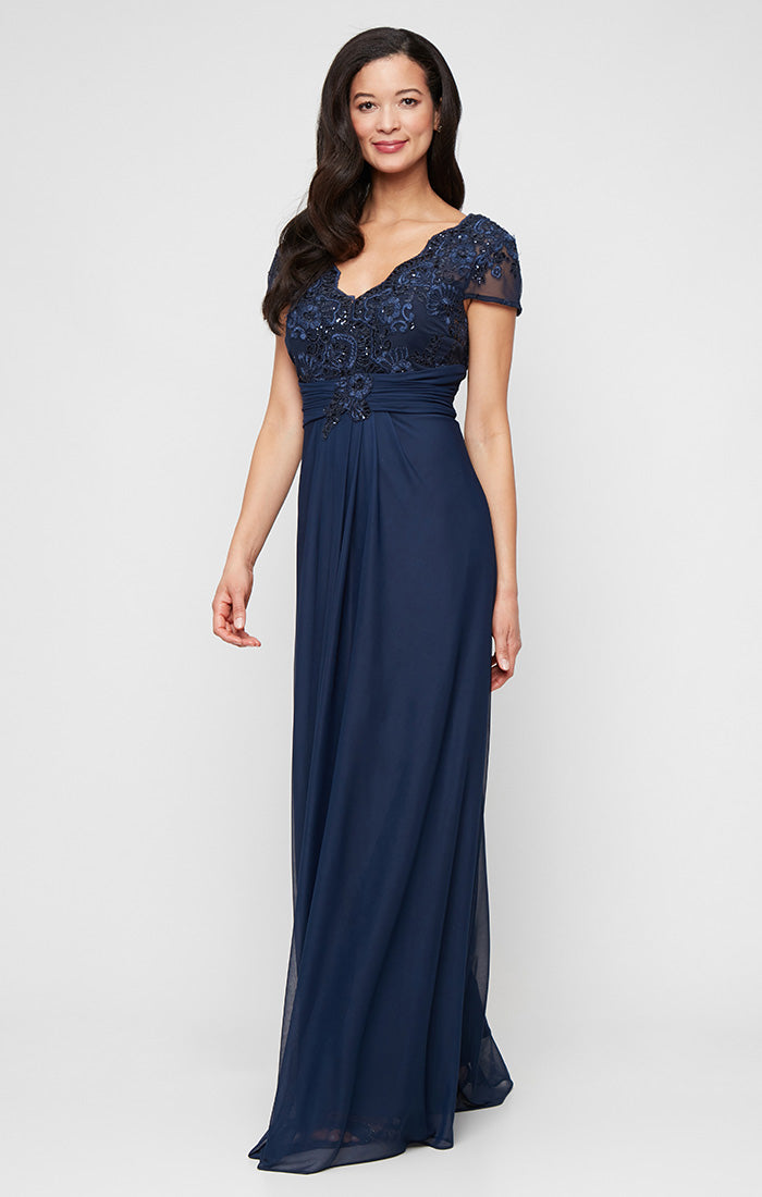 Paula Embroidered Tulle Surplice-Neckline A-Line Gown