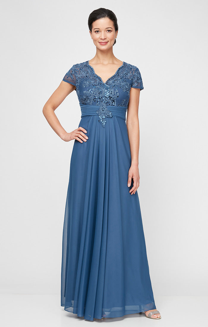Paula Embroidered Tulle Surplice-Neckline A-Line Gown