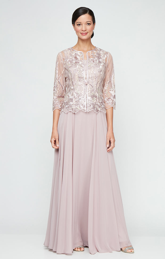 Sequin Embroidered & Chiffon Jacket Dress