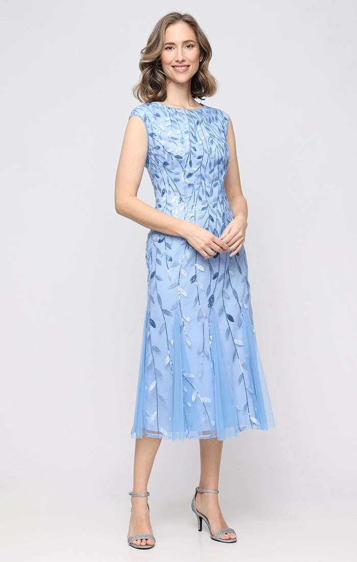 Embroidered Tulle Illusion-Neckline A-Line Dress