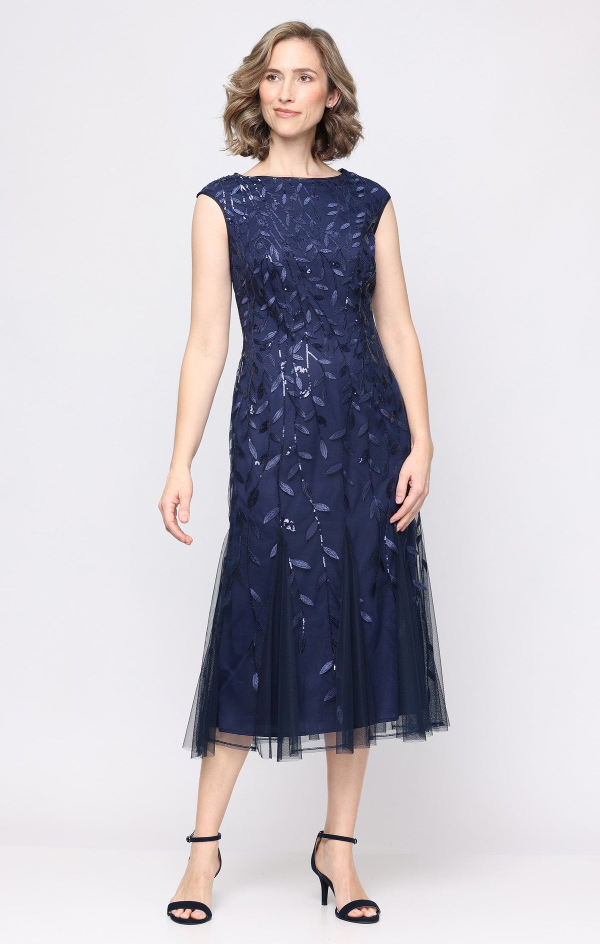Embroidered Tulle Illusion-Neckline A-Line Dress