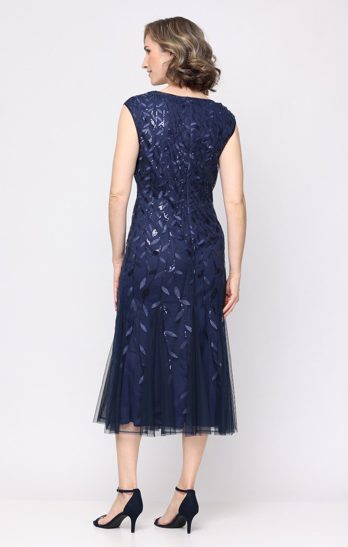Embroidered Tulle Illusion-Neckline A-Line Dress