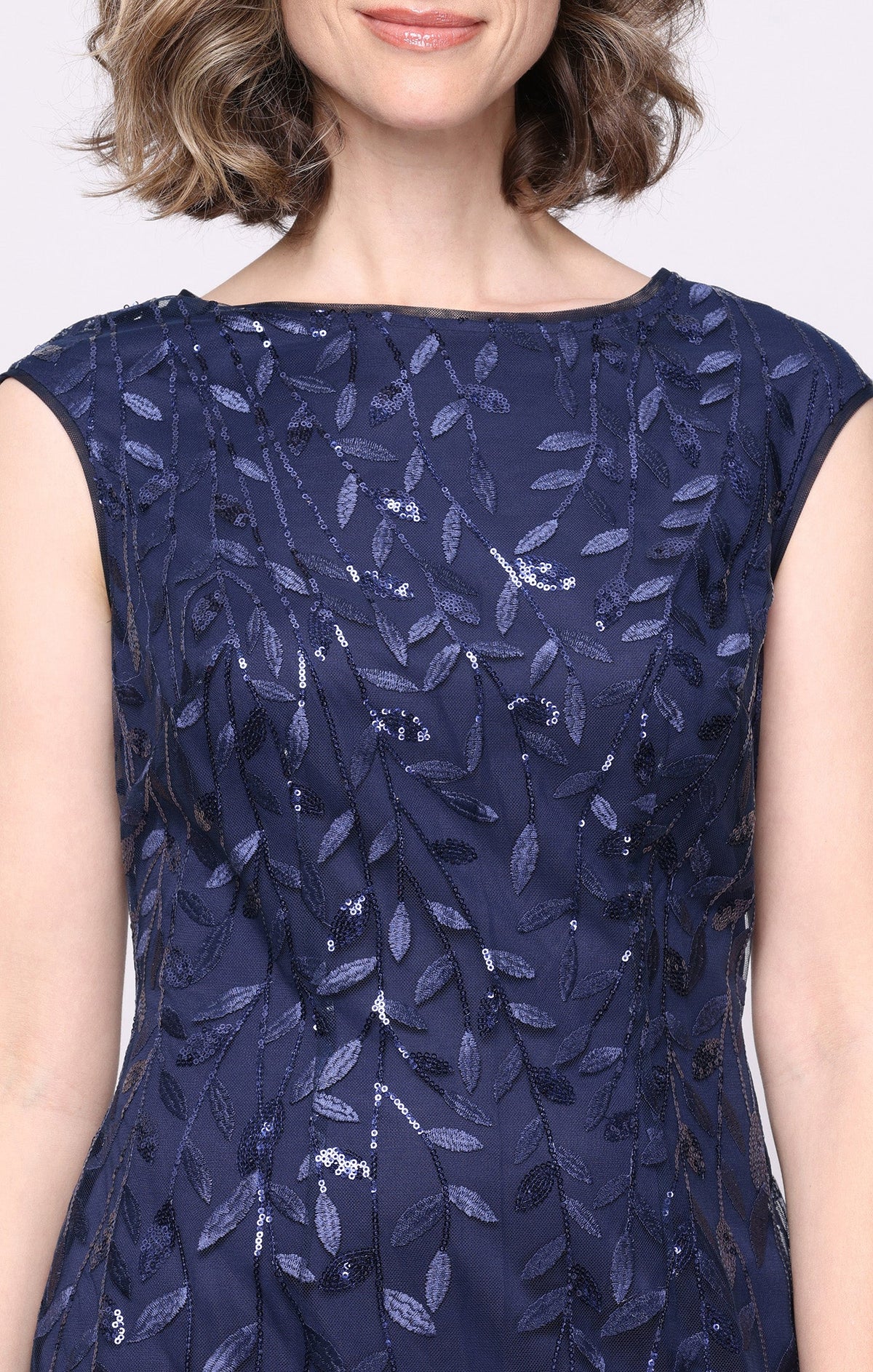 Embroidered Tulle Illusion-Neckline A-Line Dress