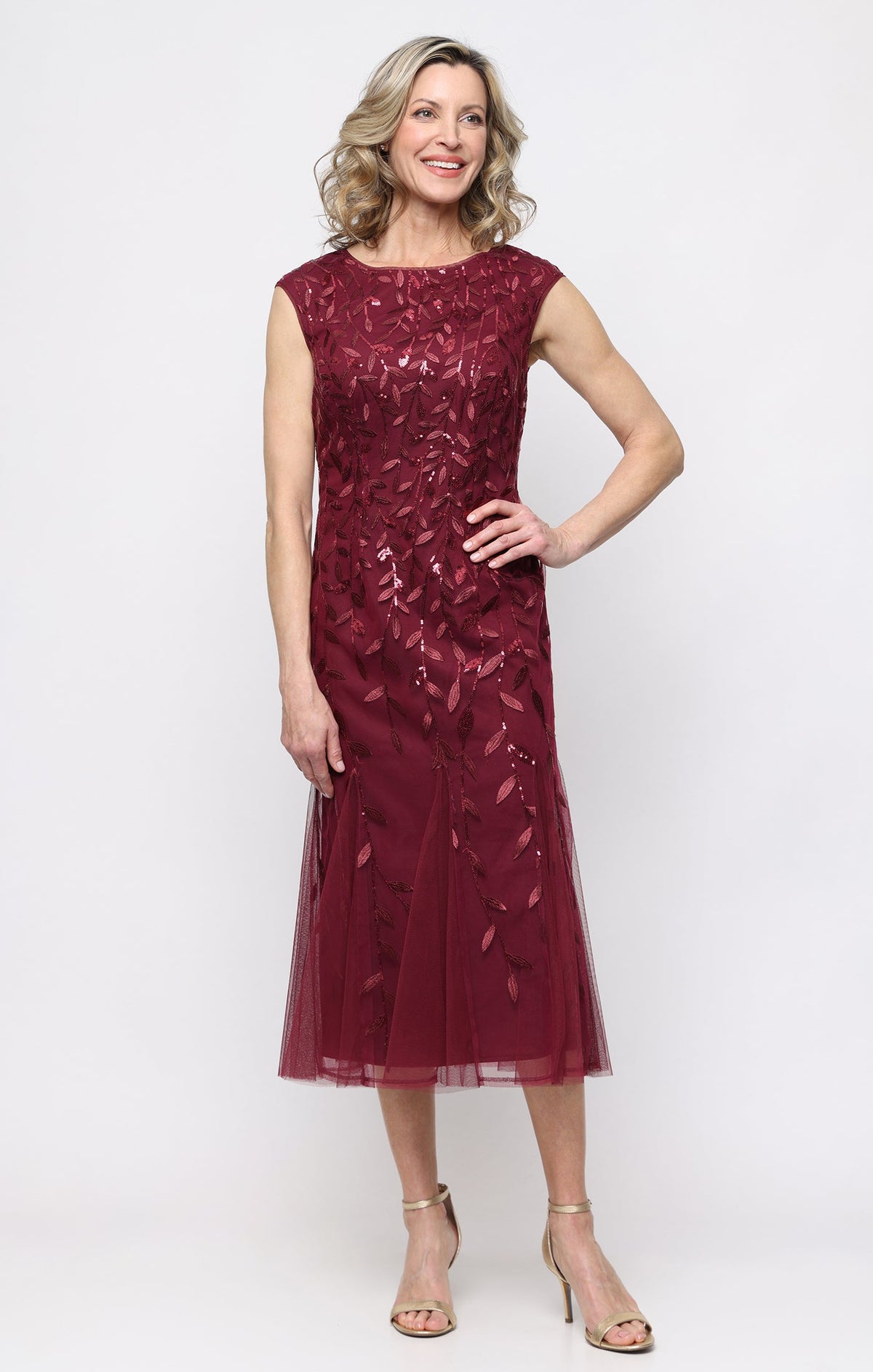 Embroidered Tulle Illusion-Neckline A-Line Dress
