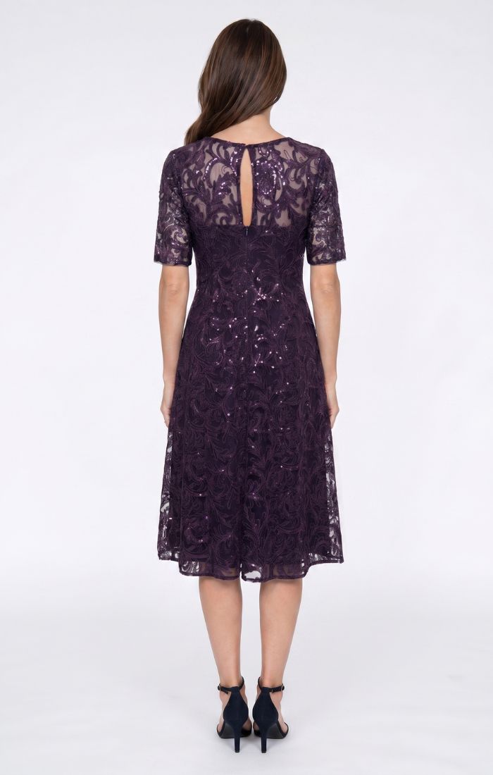 Midi Embroidered Tulle Dress with A-Line Skirt