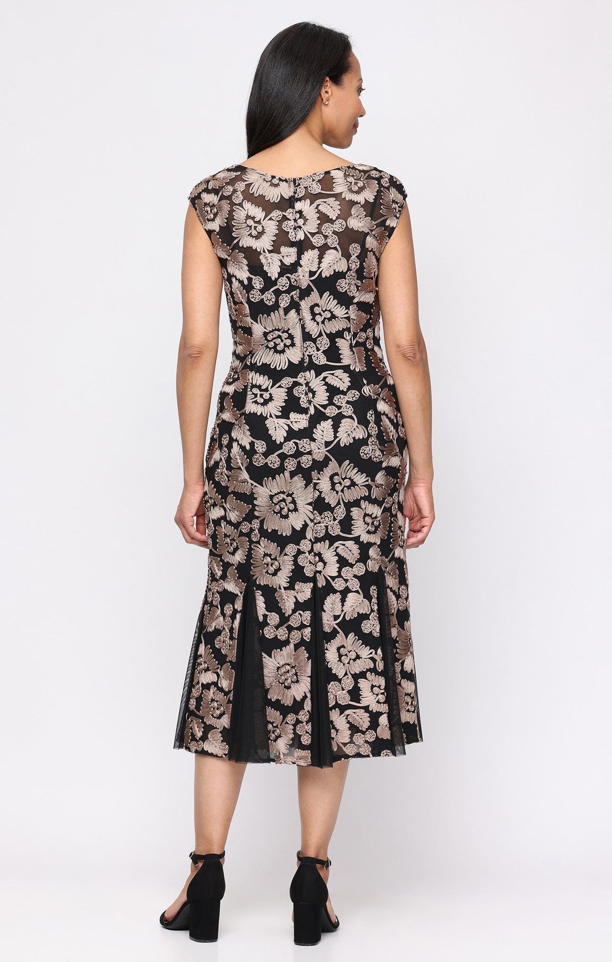 Alma Soutache & Mesh Illusion-Neckline Midi Dress