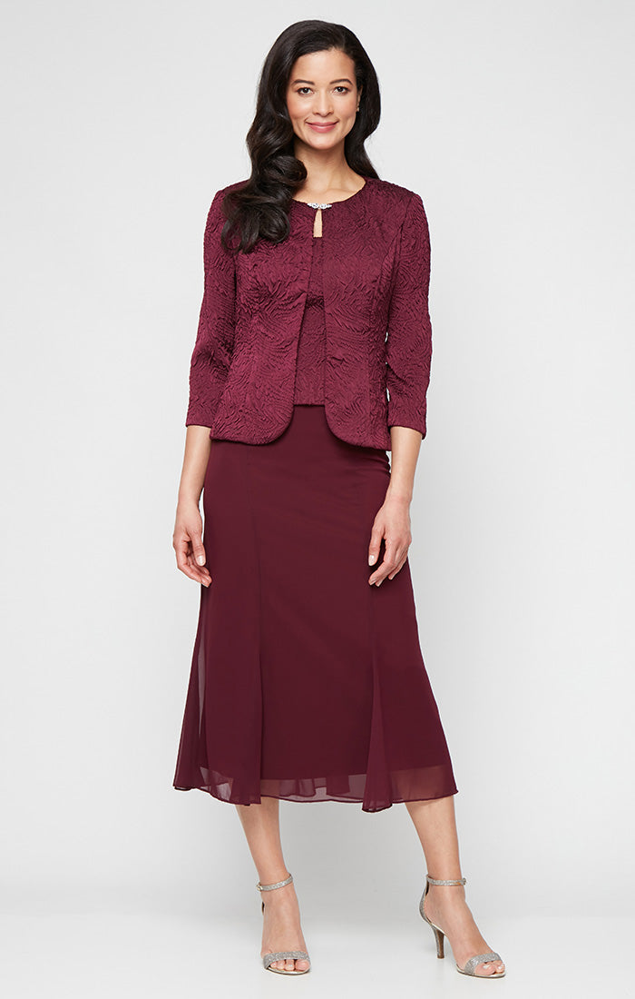Regular - Tea Length Textured Jacquard Jacket Dress