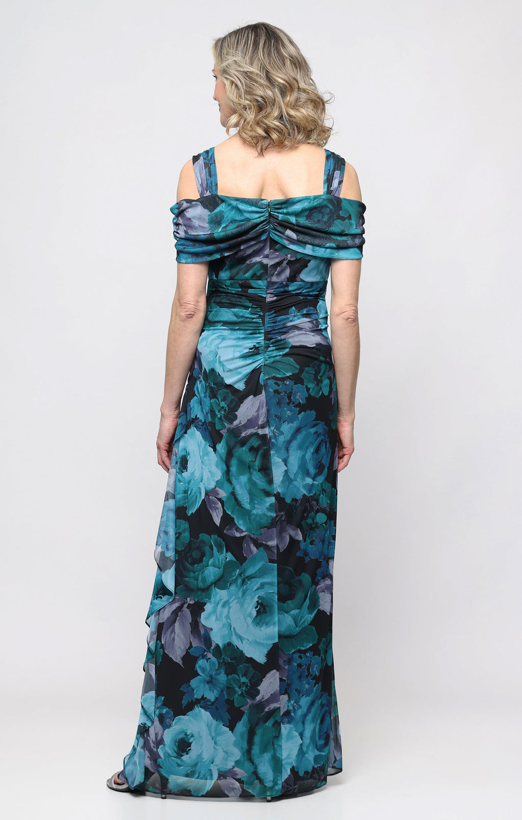 Mia Mesh & Printed Cowl-Neck Gown