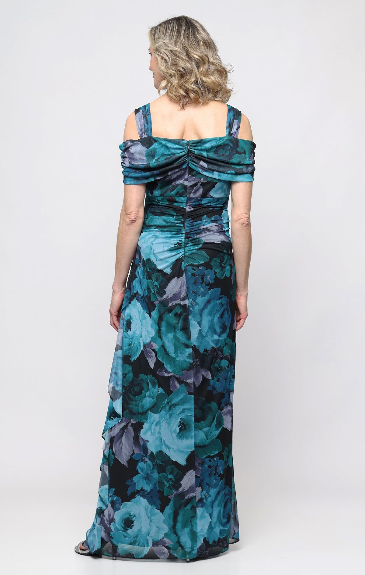 Mia Mesh & Printed Cowl-Neck Gown
