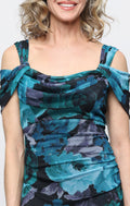 Mia Mesh & Printed Cowl-Neck Gown