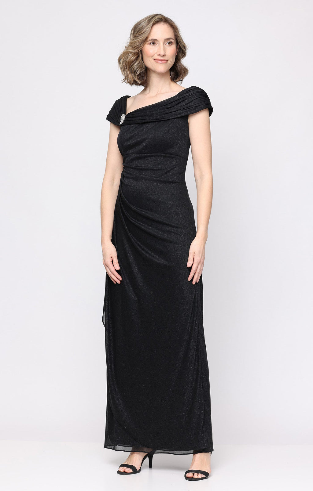 Plus Jessica Glitter Mesh Cascade Gown