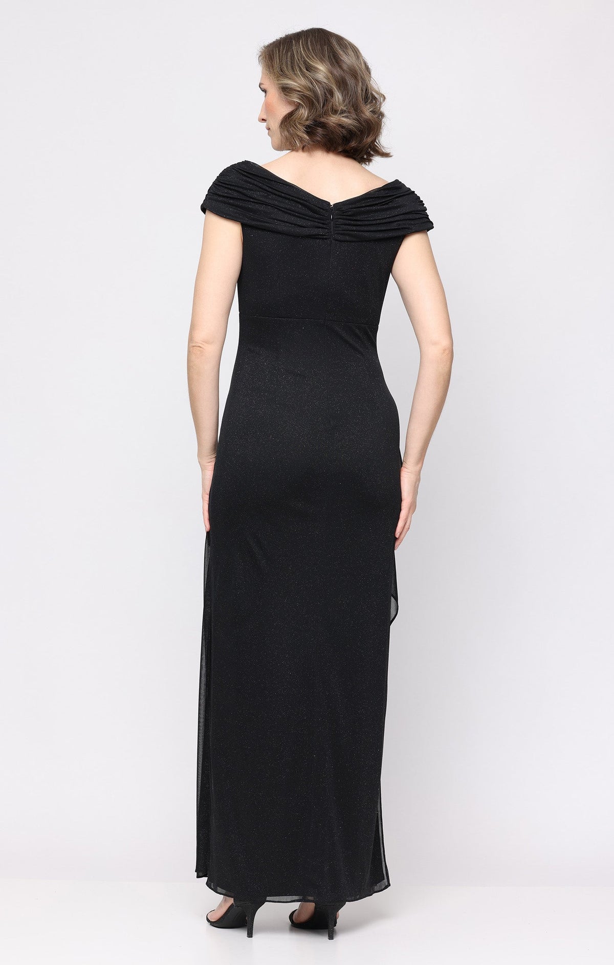 Plus Jessica Glitter Mesh Cascade Gown
