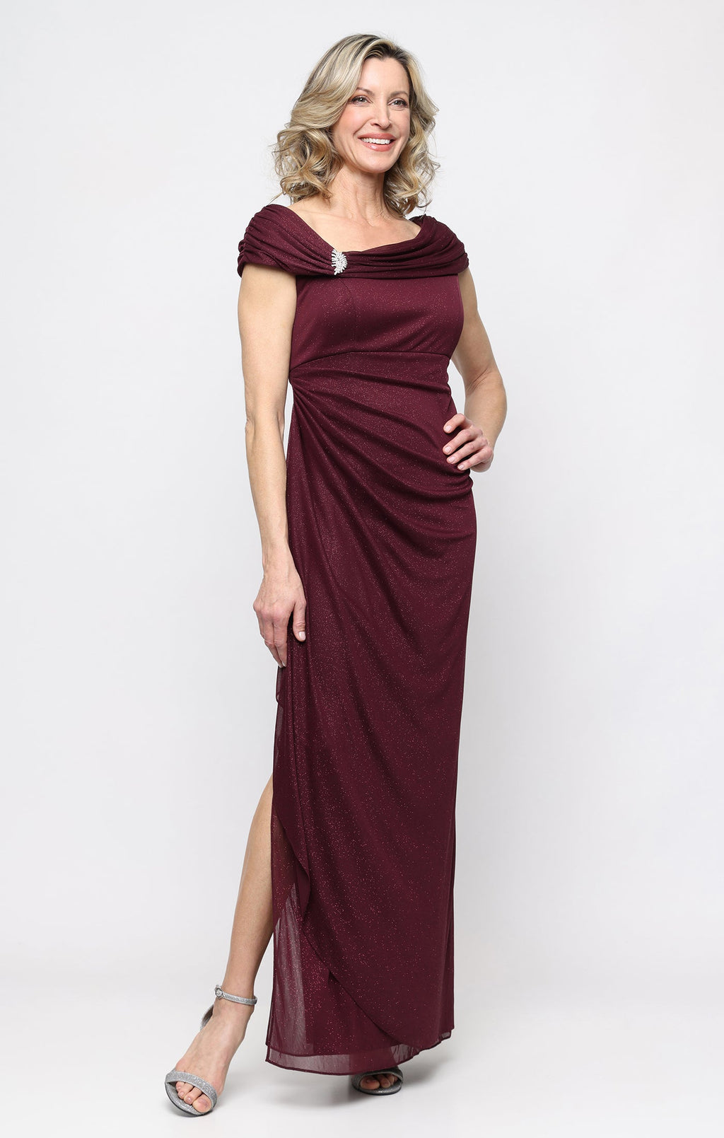 Plus Jessica Glitter Mesh Cascade Gown