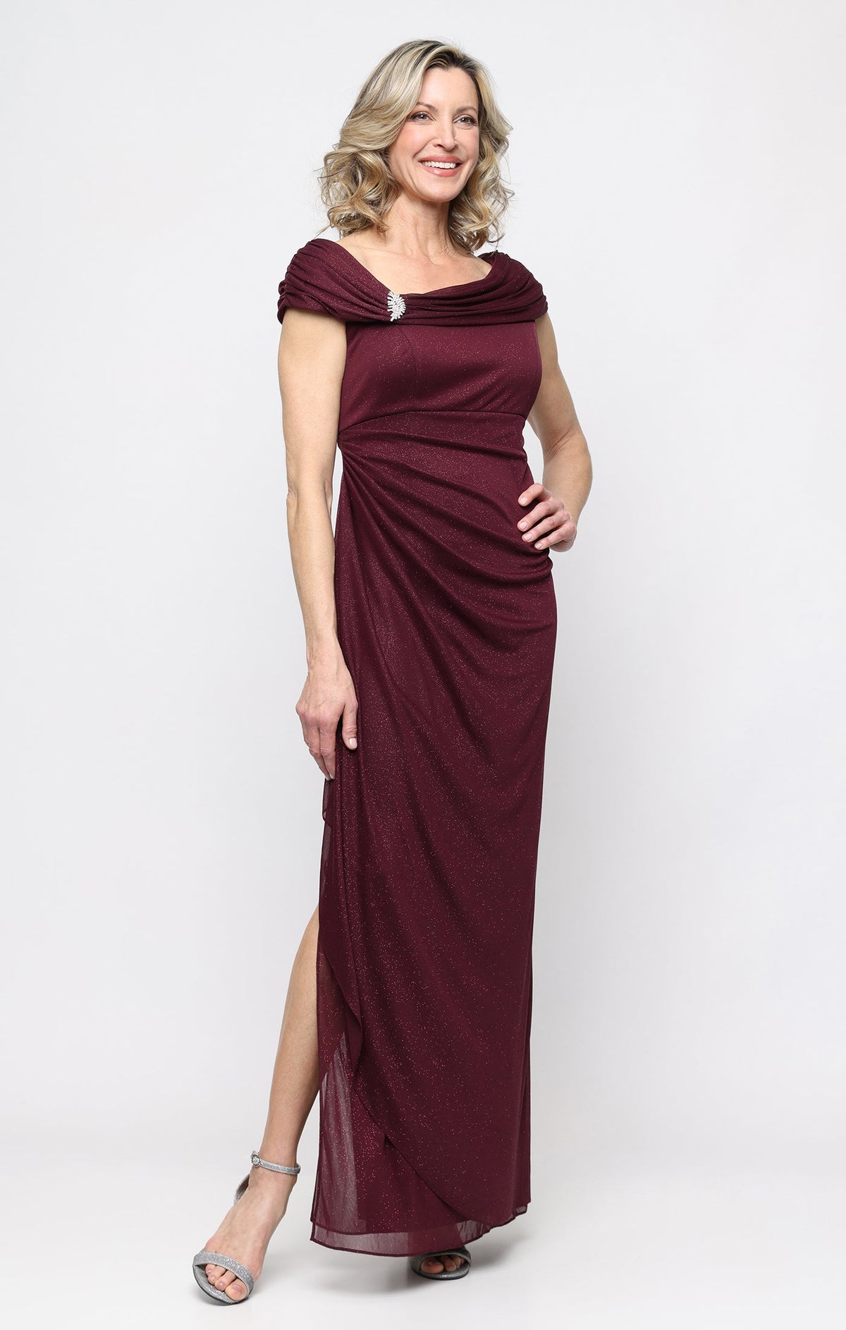 Plus Jessica Glitter Mesh Cascade Gown