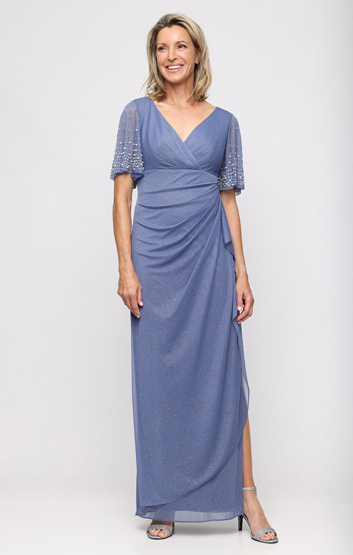 Gracie Glitter Mesh Surplice-Neckline Gown