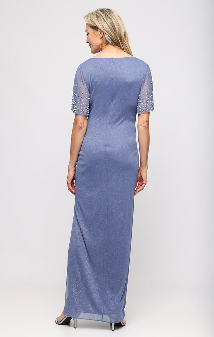 Gracie Glitter Mesh Surplice-Neckline Gown