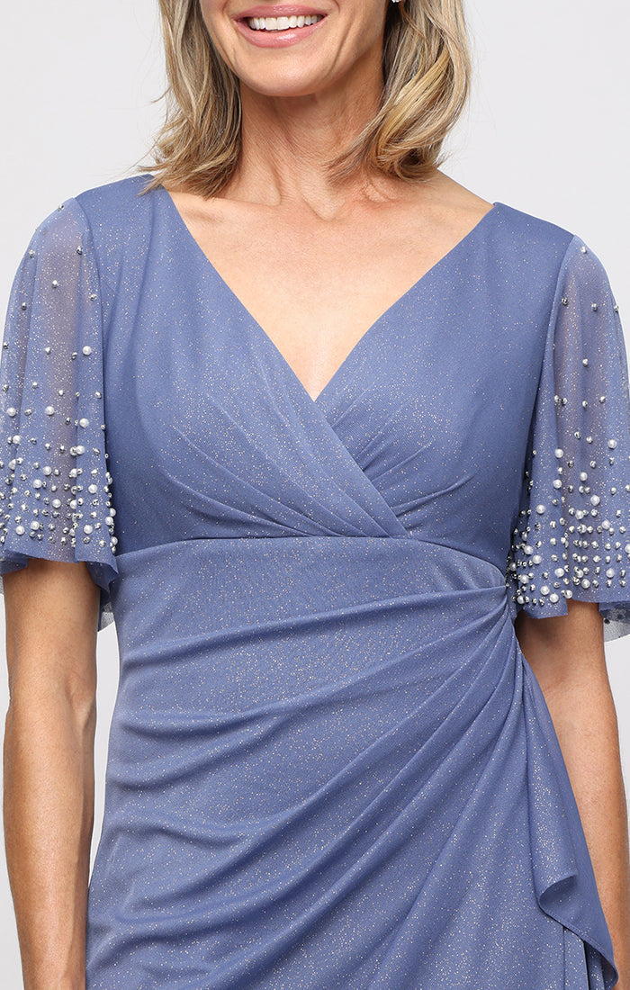 Gracie Glitter Mesh Surplice-Neckline Gown
