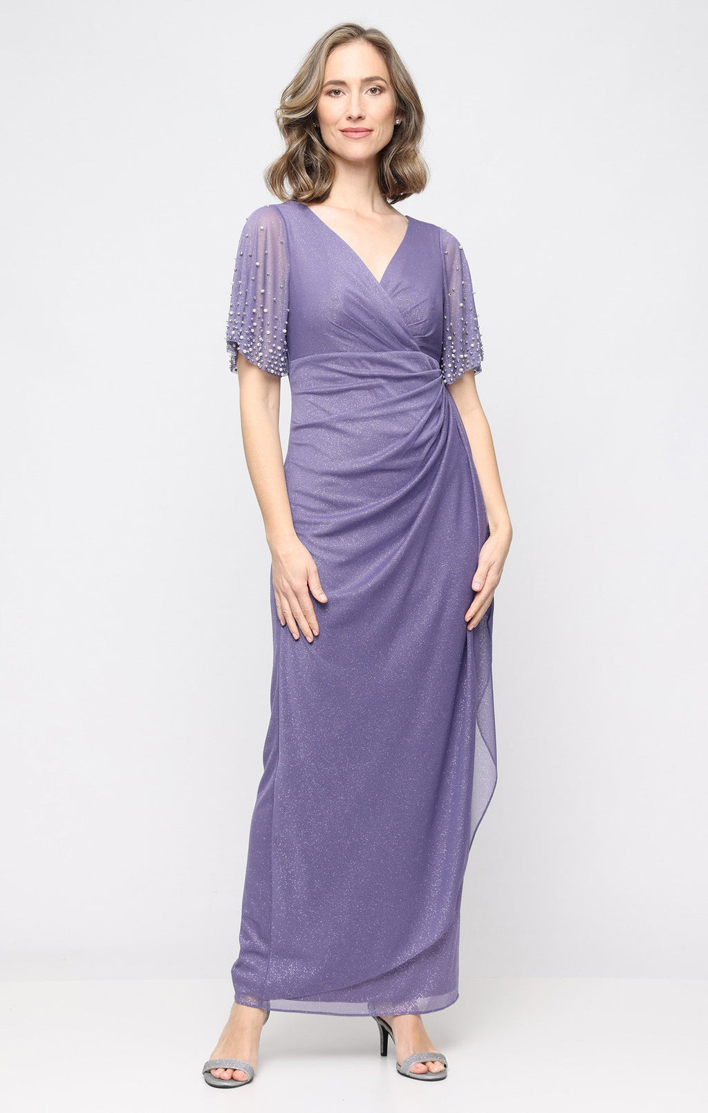 Gracie Glitter Mesh Surplice-Neckline Gown