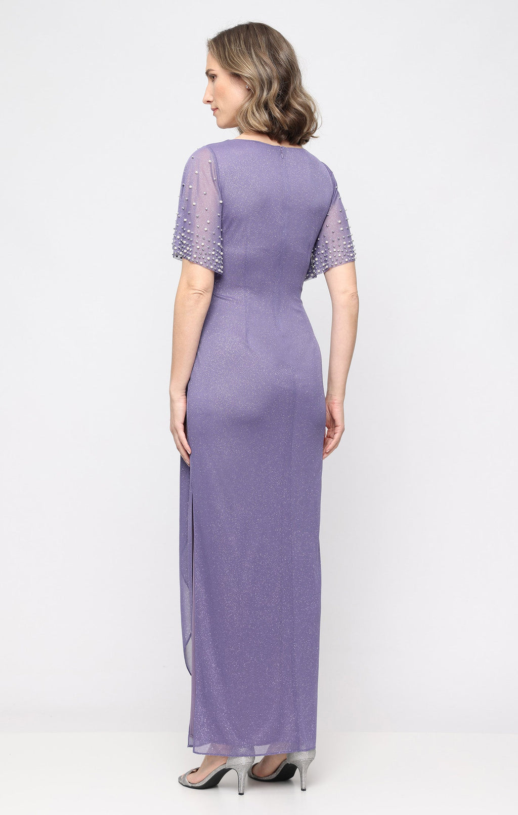 Gracie Glitter Mesh Surplice-Neckline Gown
