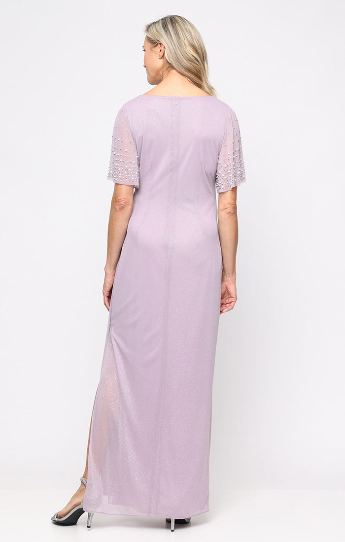 Gracie Glitter Mesh Surplice-Neckline Gown